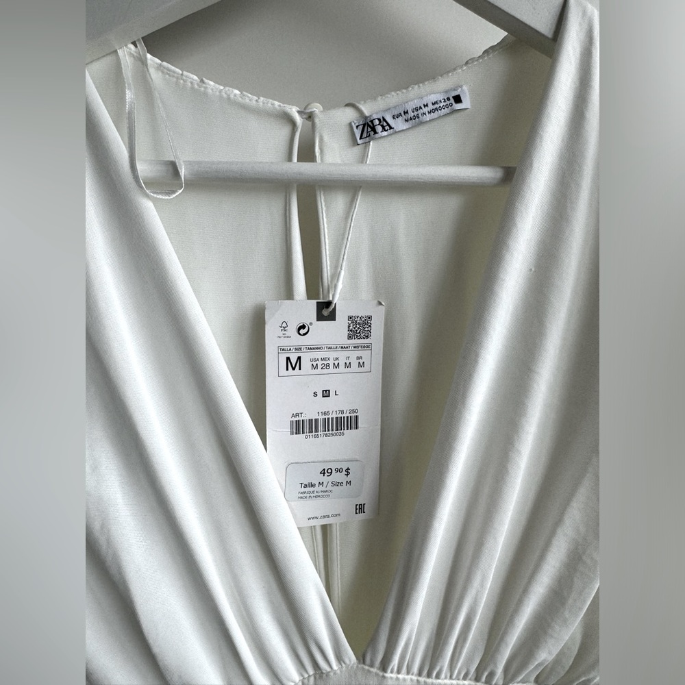 Zara White Deep-V Maxi Dress - Picture 7 of 8